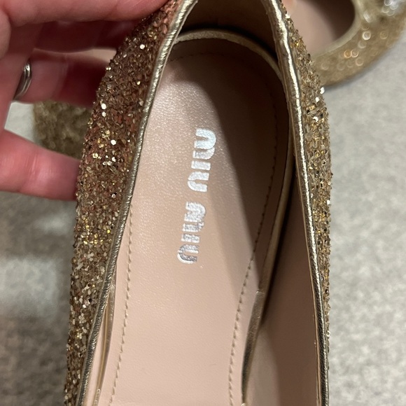 Miu Miu Gold Sparkle Flats - Picture 4 of 5